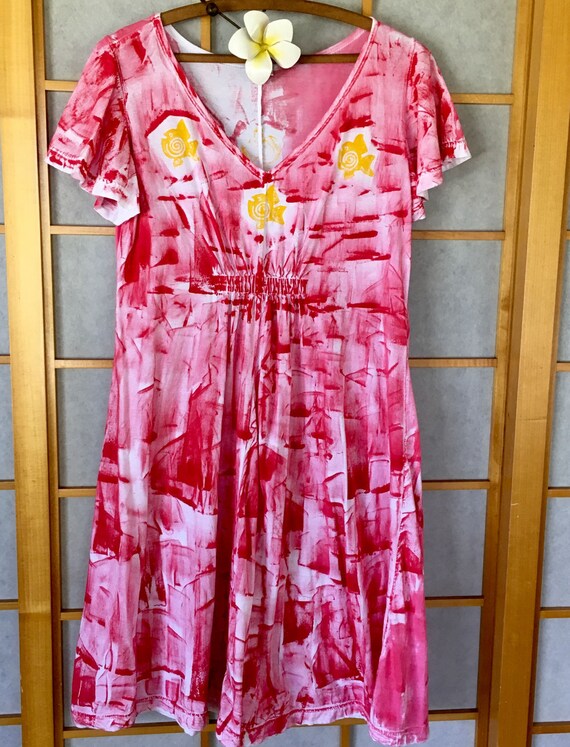 Empire Waist Dress Cotton Dress Hand Painted Dress Fits Petite to Plus Size Hawaii Kauai Dress Fit and Flare Dress