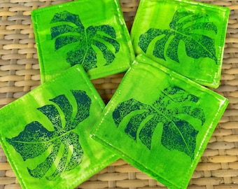 Hand Painted Fabric Coasters, Set of 4, Washable, Absorbent, Kauai Hawaii Home Decor