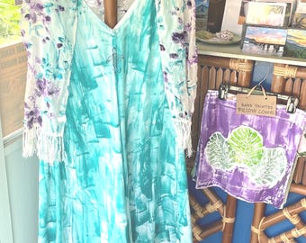 Light weight v neck a line Swing Dress Hand painted Kauai Hawaii Sundress discontinued