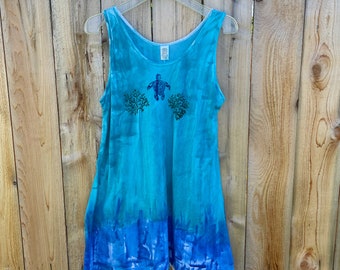 Ombre tunic S-3X hand painted tunic Kauai Hawaii made tank or short sleeve top Hawaiian shirt Cotton tunic blue or gray