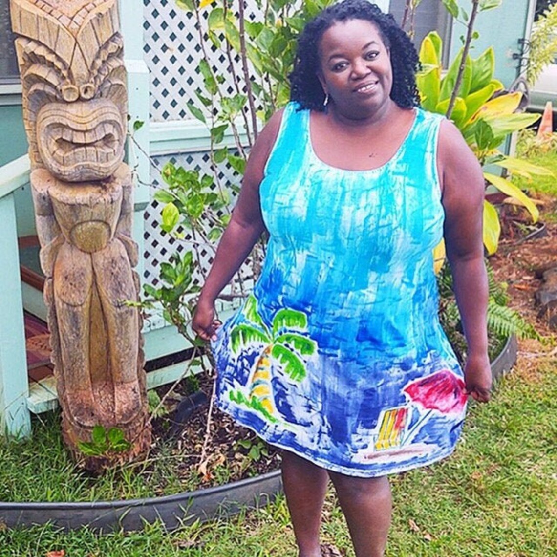 Hawaii Dress Hand Painted Beach Dress Blue Ombre Dress Cotton Etsy