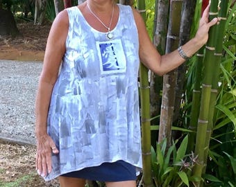 Hand Painted Cotton Tunic Top/High Low Hem/Kaua'i Hawaii (S-3X) Custom Made