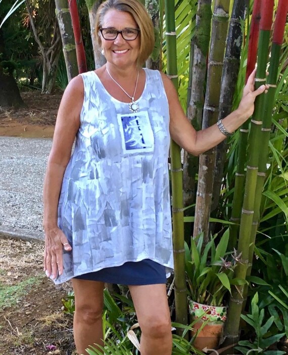Hand Painted Cotton Tunic Top/High Low Hem/Kaua'i Hawaii (S-3X) Custom Made