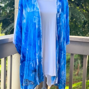 Hand Painted Kimono Asymmetric Kimono Jacket Rayon Ruana Hawaii Kauai ...