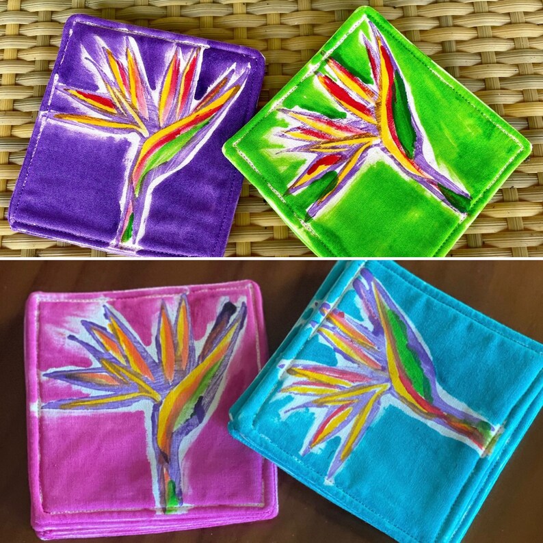 Top Hawaii gift Hand painted Coasters Hawaii home decor Fabric coasters Kauai Hawaii decor house warming wedding gift image 10