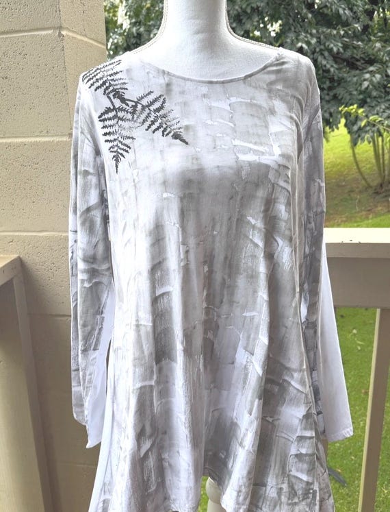 Kaua'i Hawaii Hand Painted Tunic/Light Cotton Long Sleeve/High Low Hem