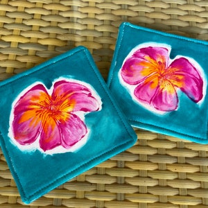 Top Hawaii gift Hand painted Coasters Hawaii home decor Fabric coasters Kauai Hawaii decor house warming wedding gift plumeria aqua