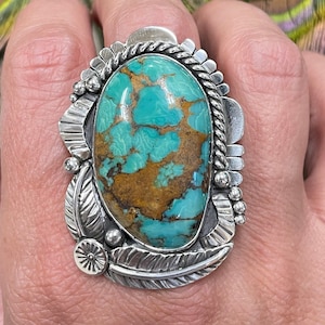 Statement turquoise ring handmade in sterling silver