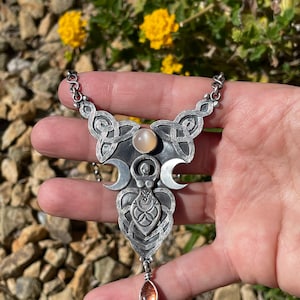 moonstone/ sunstone statement Goddess necklace