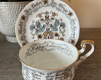 HAPPY ANNIVERSARY Teacup & Saucer Paragon Fine Bone China England Tea Cup