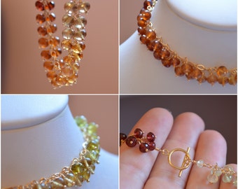 Gemstone Bracelet, Bridal Jewelry, Autumn Wedding, Fall Colors, Gold or Sterling Silver Jewelry - Fall Cluster - Free Shipping