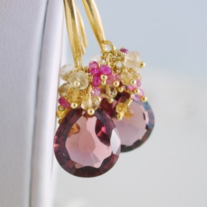 Plum Earrings, Fall Wedding, Gold Filled, Vermeil Earwires, Bridal Jewelry, Plum Kunzite Quartz, Genuine Ruby Citrine Gemstone - Daylily