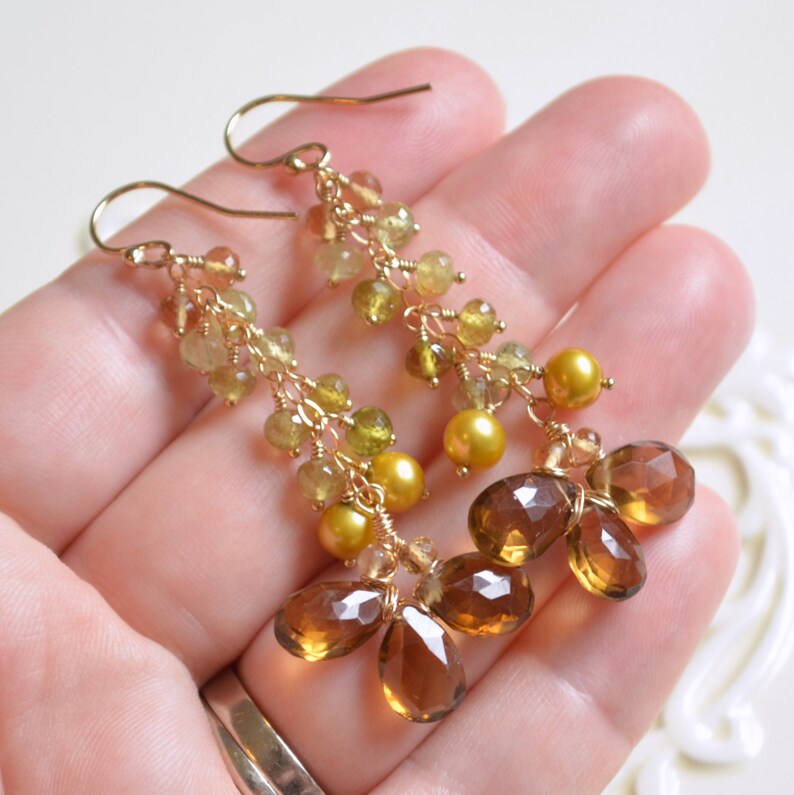 Luxe Gold Statement Earrings Olive Green Grossular Etsy