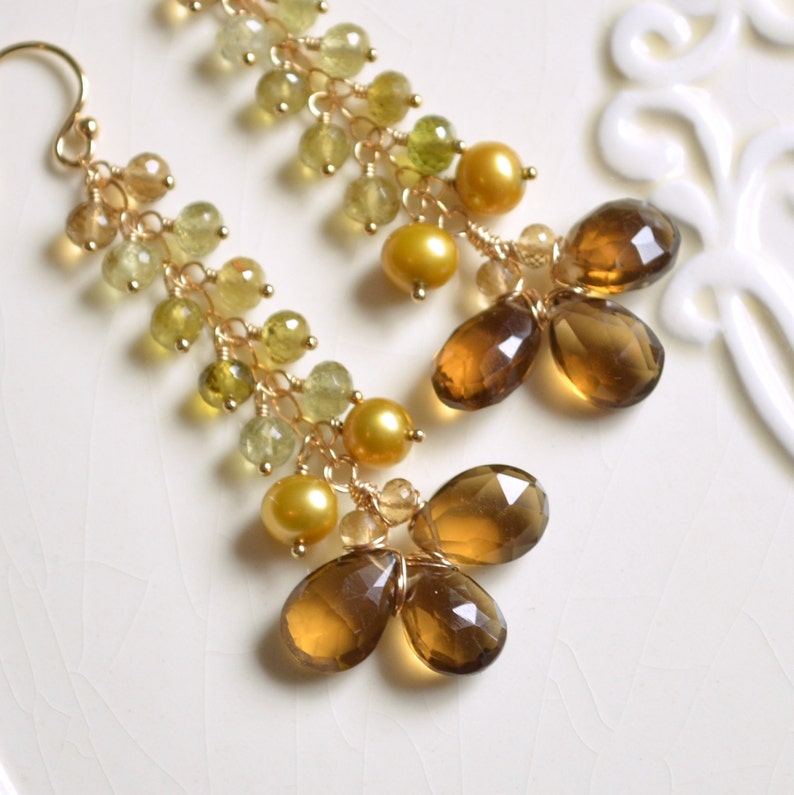 Luxe Gold Statement Earrings Olive Green Grossular Etsy