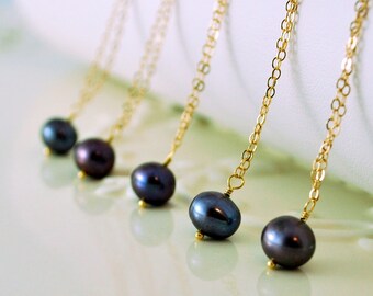 Charcoal Grey Freshwater Pearl Bridesmaid Necklaces Gold Vermeil or Sterling Silver Wedding Jewelry Free Shipping