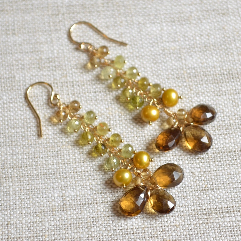 Luxe Gold Statement Earrings Olive Green Grossular Etsy
