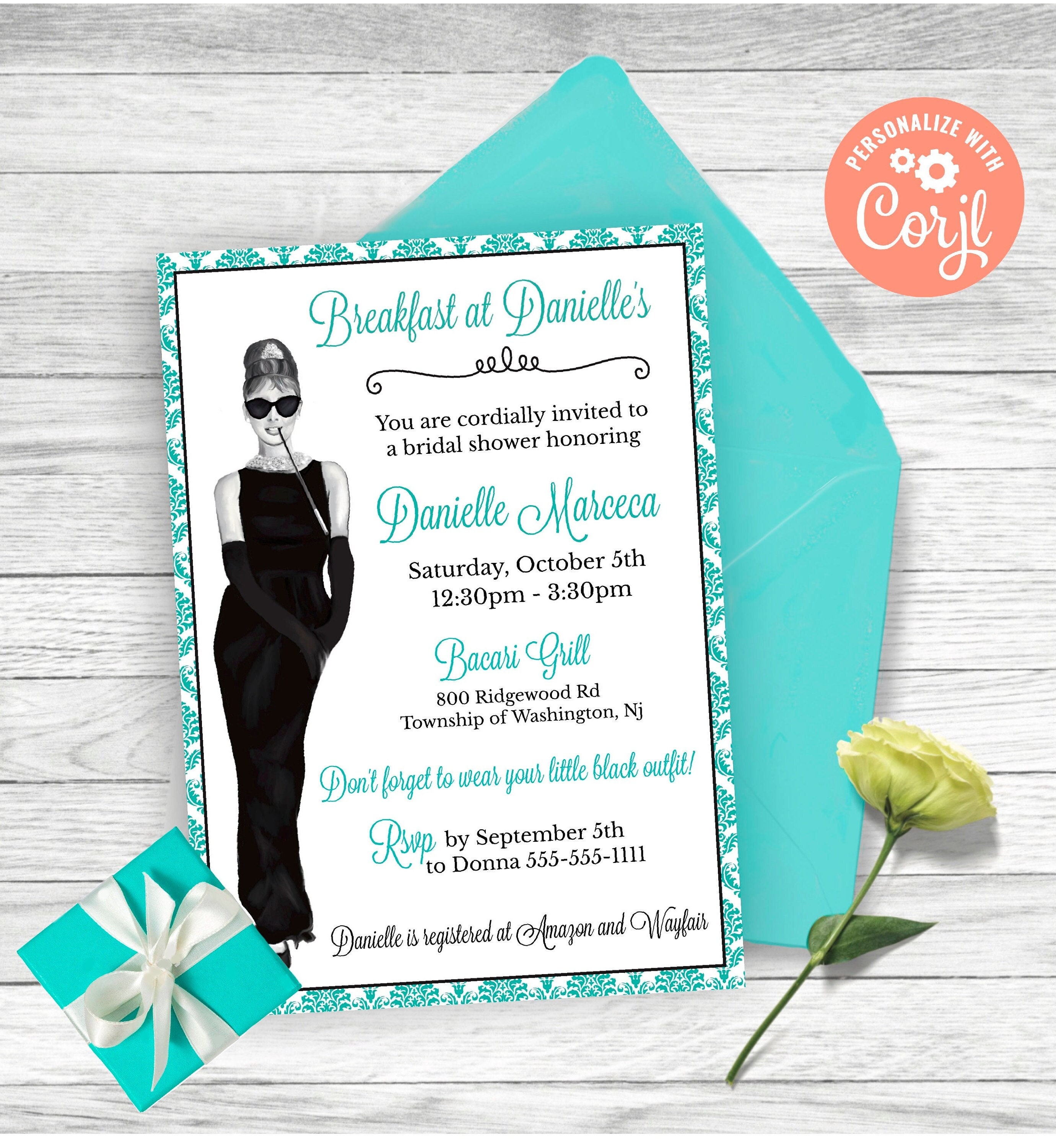 Chic Bridal Shower Bride &amp; Co Invitation Breakfast at Tiffanys Inspired ...