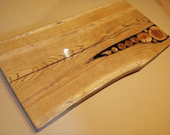 Solid Oak Coffee Table Top, Apple Wood Slices, Black Epoxy Inlay, 85x45cm