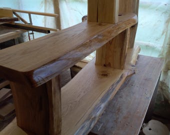 Live Edge Oak Tiered Shelf, Solid Oak Display Stand, Rustic Flat Pack Furniture