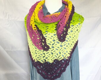 Shawl - Wrap - Crochet Shawl- Prayer Shawl - Meditation Shawl - Triangle Scarf - Multi Colored Shawl - Multi Purpose Shawl - Crochet Scarf