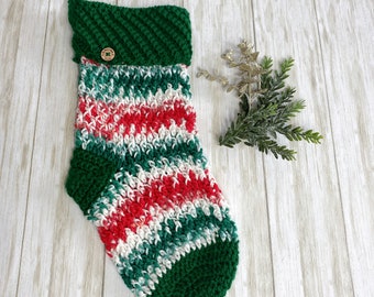 Christmas Stocking, Holiday Stocking, Hand Crocheted Stocking, Classic Christmas Stocking