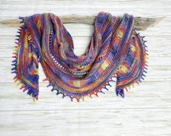 Knit Shawl, Lacy Shawl, Colorful Wrap, Triangle Shawl