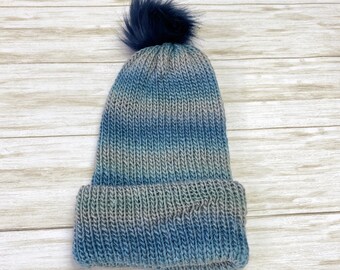 Pom Pom Hat, Striped Hat, PomPom Beanie, Knit Hat