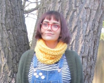 Crocheted Cowl Snood Neckwarmer Deep Yellow Unisex