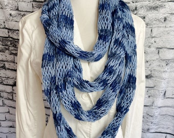 Knit Cowl, Long Blue Knit Cowl, Light Weight Cowl, Infinity Scarf