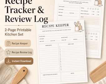 Printable Recipe Keeper & Kitchen Success Log (PDF)
