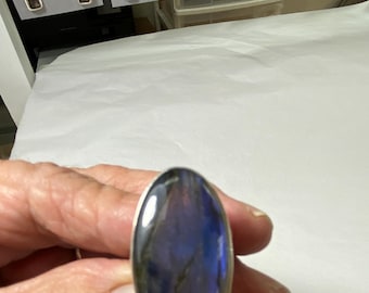Labradorite ring 925 sterling silver, size 8