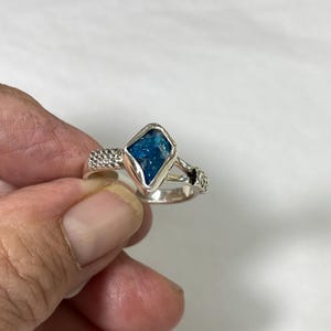 Blue Apatite ring size 9 natural stone with sparkle