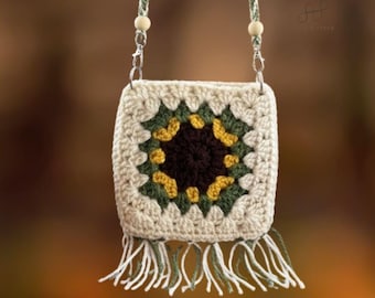 Sunflower Granny Square Crochet Bag Pattern, Sling Purse PDF, Instant download