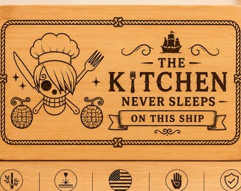 Bamboo Chopping Block laser Engrave - Pirate theme | One Piece - Sanji
