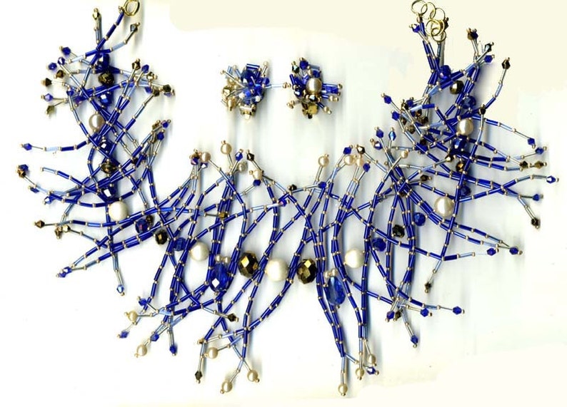 Royal Blue Spikey Bead Necklace image 1