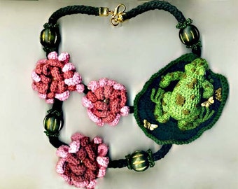 Green Crochet Frog on Lily Pad