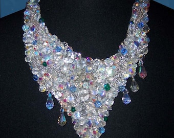 Swarovski Crystal Embroidered Necklace with Matching Clip Earrings