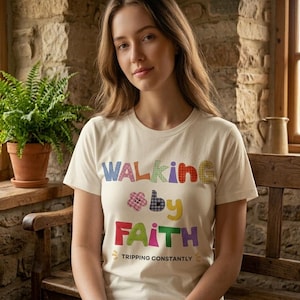 Walking by Faith Shirt, Christian T-Shirt for Women, Faith Based Graphic Tee, Bible Verse Shirt, Aesthetic Religious Gift
