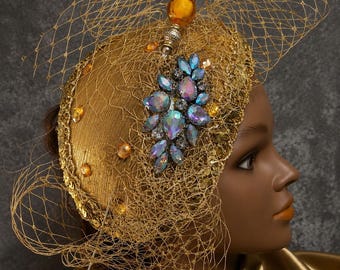 Gold rhinestone half church hat