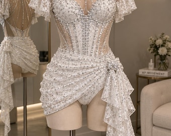 Sassy Jazz Dance Costume Lacy Rhinestone Custom Costume - Fast Shipping, Rhinestone Costume, Bling Costume