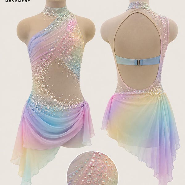 Rainbow competition solo lyrical dance costume contemporary leotard baton twirling
