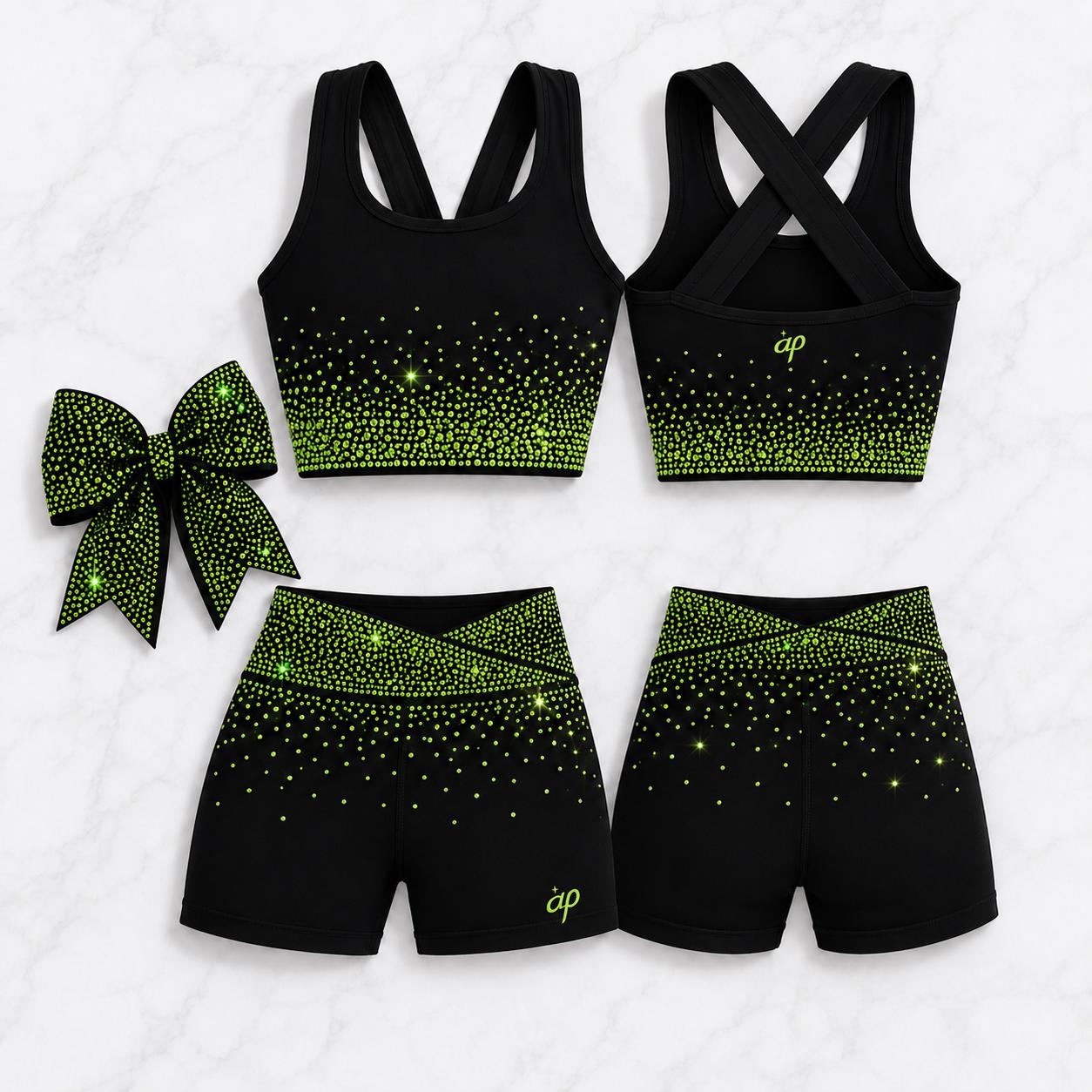 Rhinestone Cheerleading Practice Set, Sparkly Dance Athletic Wear (Top & Bottoms)