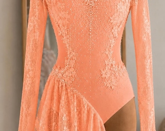 Costume da danza lirica/contemporanea in pizzo con strass, costume personalizzato per jazz