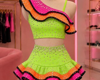 Jazz Lyrical/Contemporary Dance Costume Lacy Rhinestone Custom Costume Jazz Neon Colors