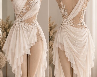 Lyrical/Contemporary Dance Costume Lacy Rhinestone Custom Costume Jazz Sleeveless - White Ethereal Skirt