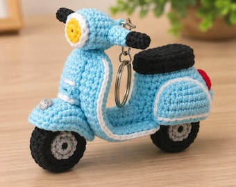 Patrón PDF de llavero de scooter de ganchillo, Vespa vintage amigurumi, guía de ganchillo de nivel intermedio