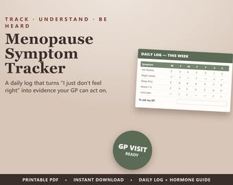 Menopause Symptom Tracker Printable, Daily Log for GP Visits, Hormone Guide Journal