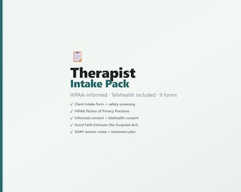 Therapist Intake Pack 2026 | HIPAA-Informed Consent Forms | Private Practice | Telehealth + SOAP Notes