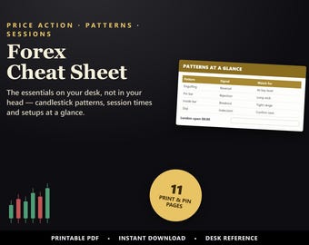 Forex Trading Cheat Sheet, Price Action, Patterns, Sessions, Printable PDF Instant Download 2026