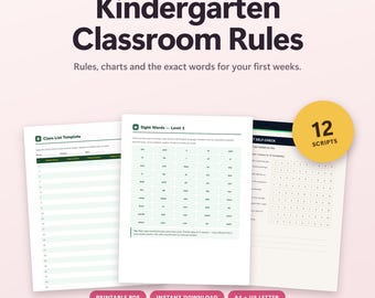 Kindergarten Starter Pack, Classroom Rules & New Teacher Kit, PDF, Instant Download
